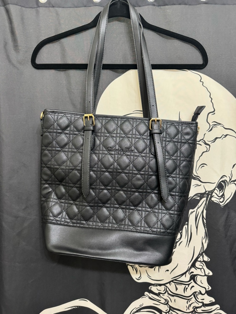 Quilted Leather Tote Bag - Black